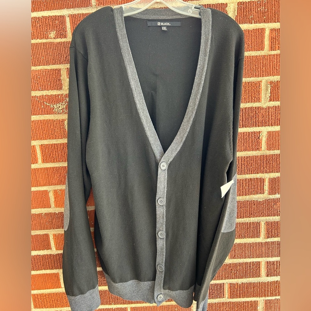 NWT CJ Black brand cardigan, black & gray w/ buttons & gray elbow reinforcements